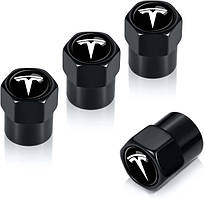 Ковпаки вентиля колеса TESLA чорні 4шт алюміній (ковпачок ніпеля)