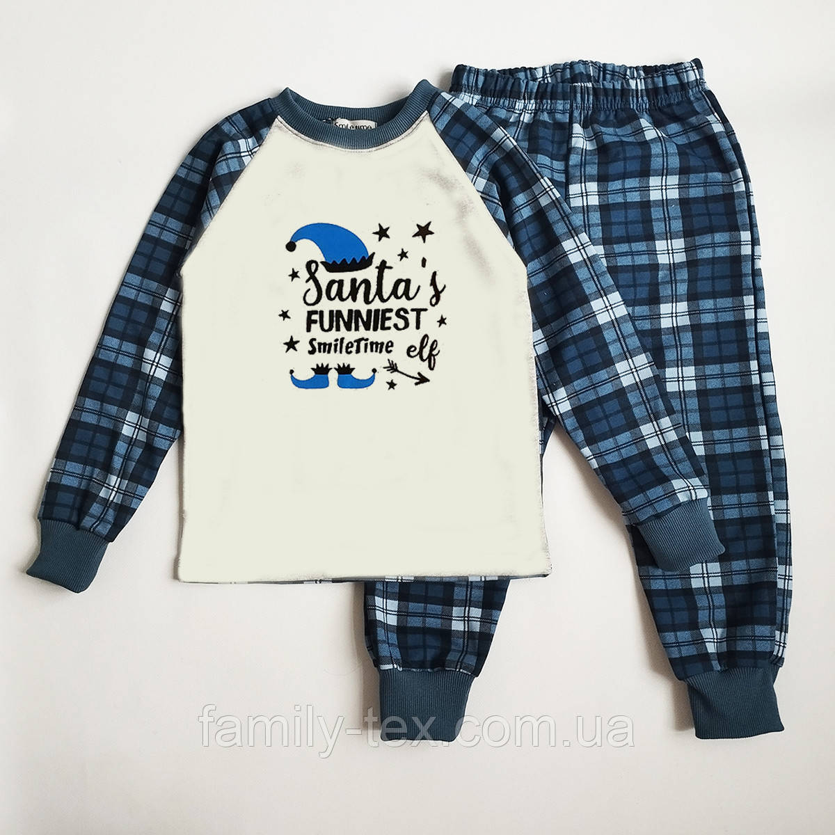 Піжама з новорічним принтом, байкова, для хлопчика, SmileTime, фото 1
