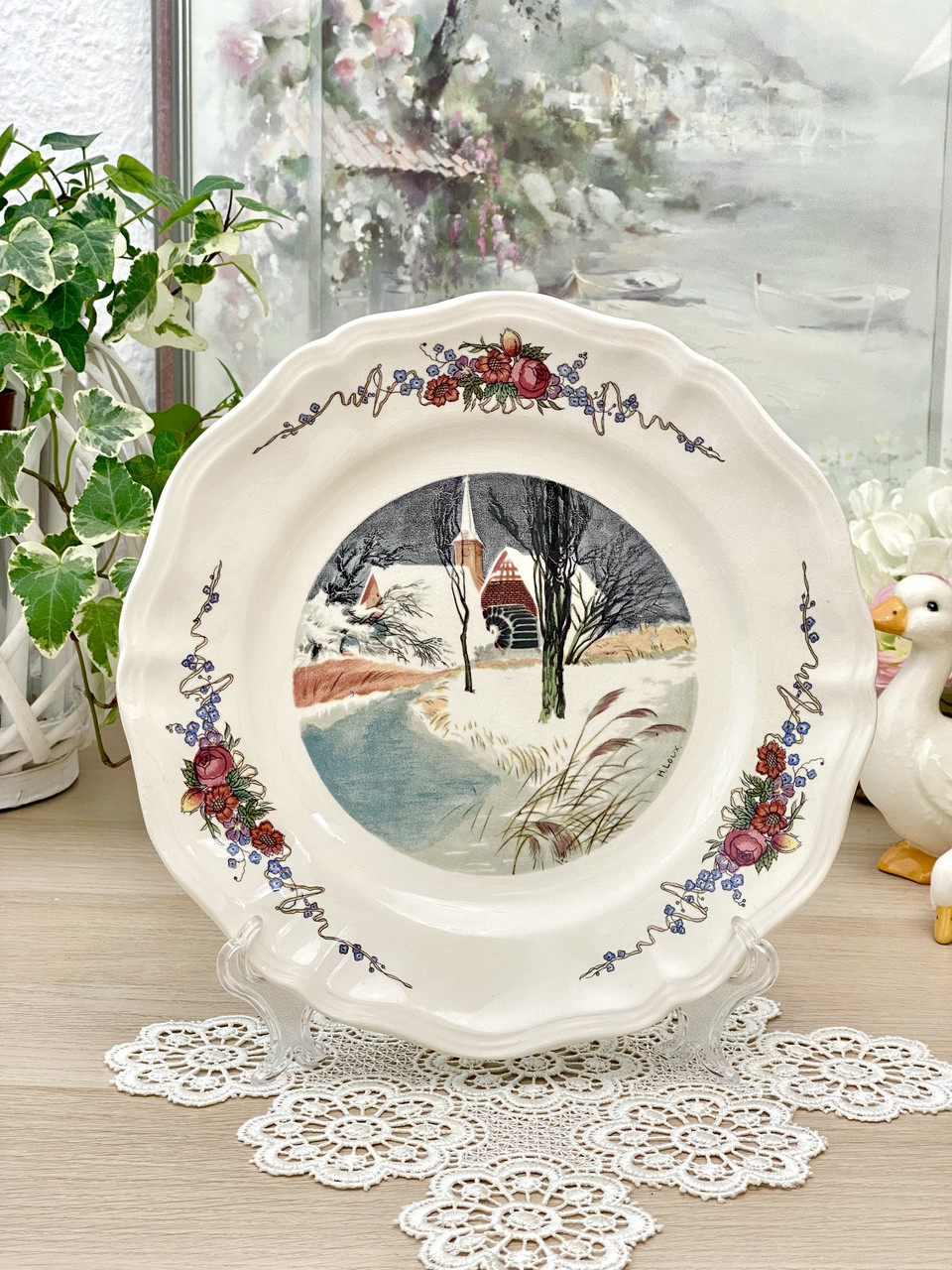 Вінтажна столова французька фаянсова декоративна тарілка, Sarreguemines, Франція, 25 см