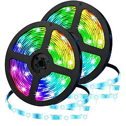 Набір 2 шт Світлодіодна LED стрічка 5м, 12V, RGB 3528 + пульт + блок / Неонова стрічка / Підсвічування в кімнату