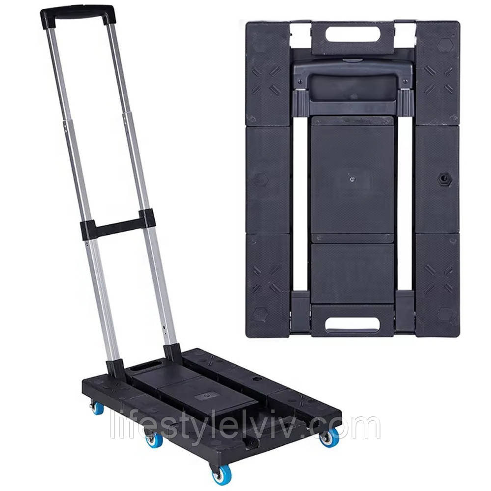 Складний візок до 150 кг з платформою на 6 колесах, 100х65х36см, SH-200 / Алюмінієвий візок на коліщатках, фото 1