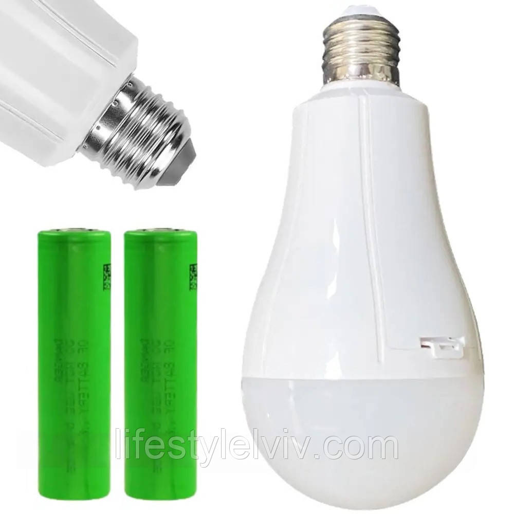 Акумуляторна лампочка 20Вт, + 2 акумулятори, цоколь E27, FA-2920 / Ліхтар для кемпінгу / Аварійна лампа, фото 1
