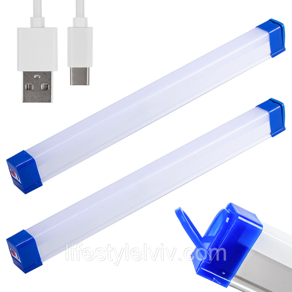 Комплект 2шт Лампа акумуляторна (40Вт, 30см) BK-300, з USB / Світлодіодний світильник на магнітах, фото 1