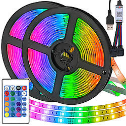 Світлодіодна стрічка 2х5м, 5050 RGB від USB + пульт, Bluetooth, Led mood light Smart / Лед стрічка з блютуз