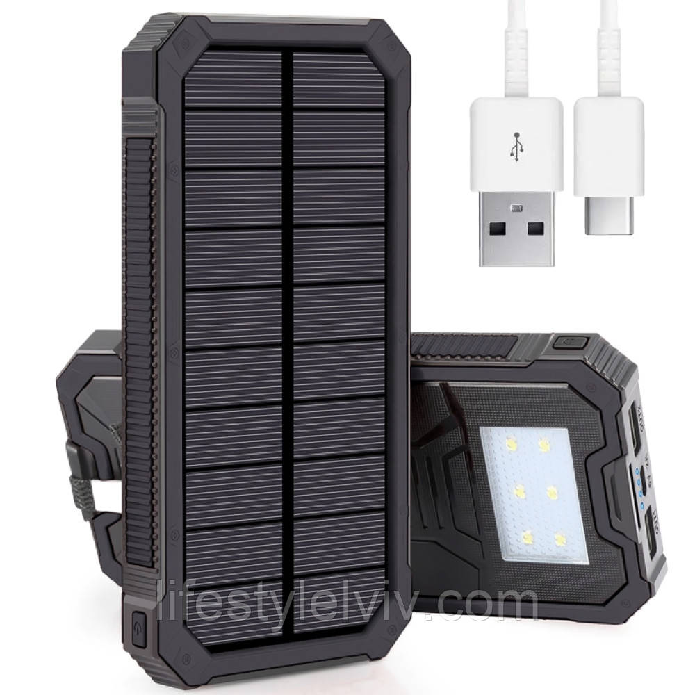 Повербанк на сонячній батареї з ліхтариком, 50000мАг, KL-110 / Павер банк / Power bank / Зовнішній акумулятор, фото 1