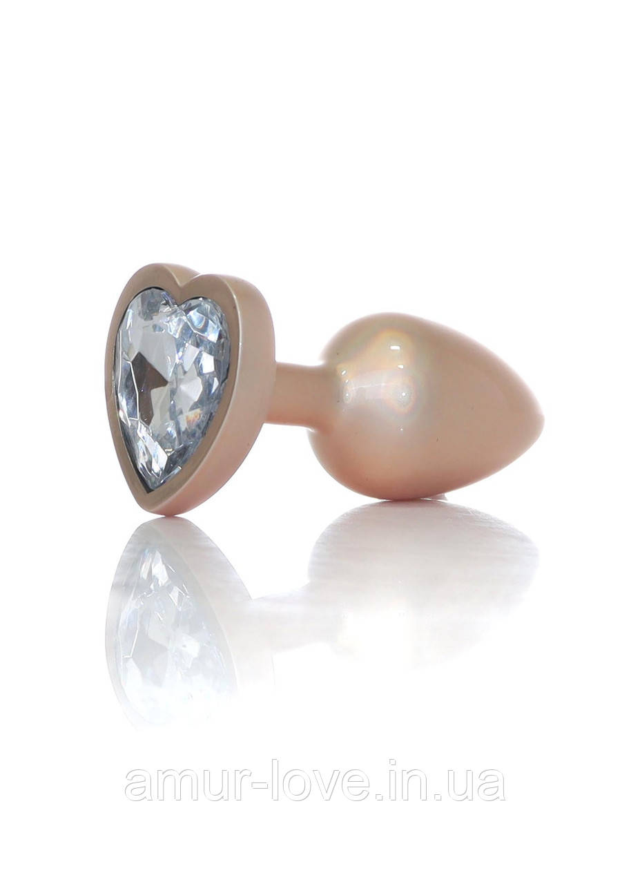 Анальний металевий корок Plug-Jewellery Pearl Gold Heart PLUG-Clear S