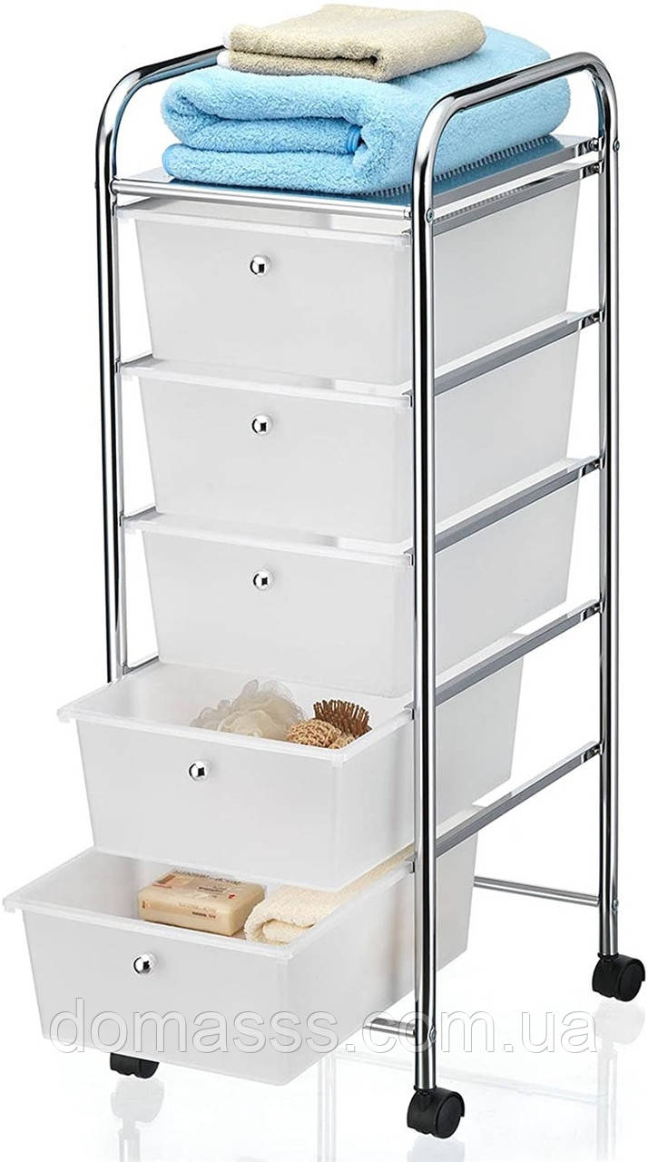 Етажерка-комод BS-1011-5 (Onder Mebli) на колесах, метал+пластик, 5 ящика, для ванної, салону, офісу, фото 1