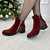 Напівчеревики бордові жіночі на невисоких підборах, натуральна замша та шкіра, фото 3