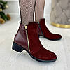 Напівчеревики бордові жіночі на невисоких підборах, натуральна замша та шкіра, фото 2
