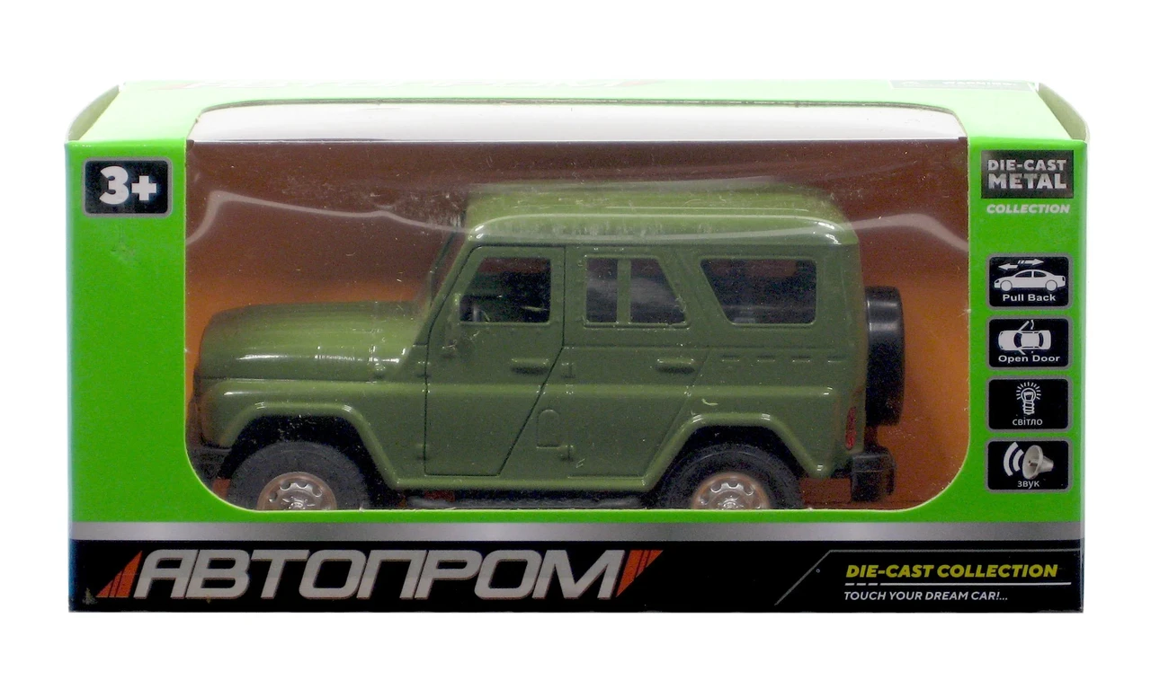 Модель металлическая Автопром УАЗ Hunter 1:32-36 (3277 Green) звуковые световые эффекты
