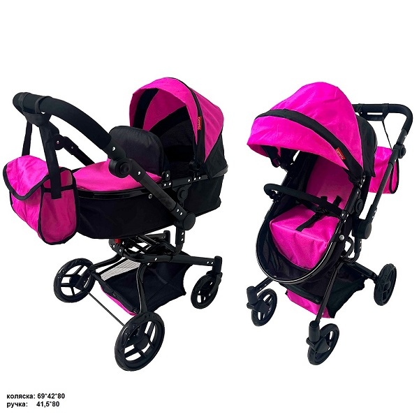 Коляска для ляльок трансформер 2в1, CARRELLO FORTUNA + сумка, 69*42*80см, 9695 HOT PINK