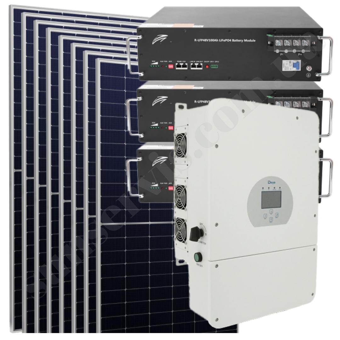 12кВт трьохфазна гібридна сонячна станція з ФЕМ 10,5 кВт АКБ LiFePO4 51,2В з резервом 15 кВт*год Deye