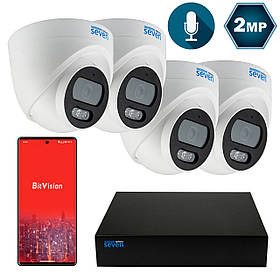 Комплект відеоспостереження на 4 купольні 1080p IP-відеокамери SEVEN 4D2