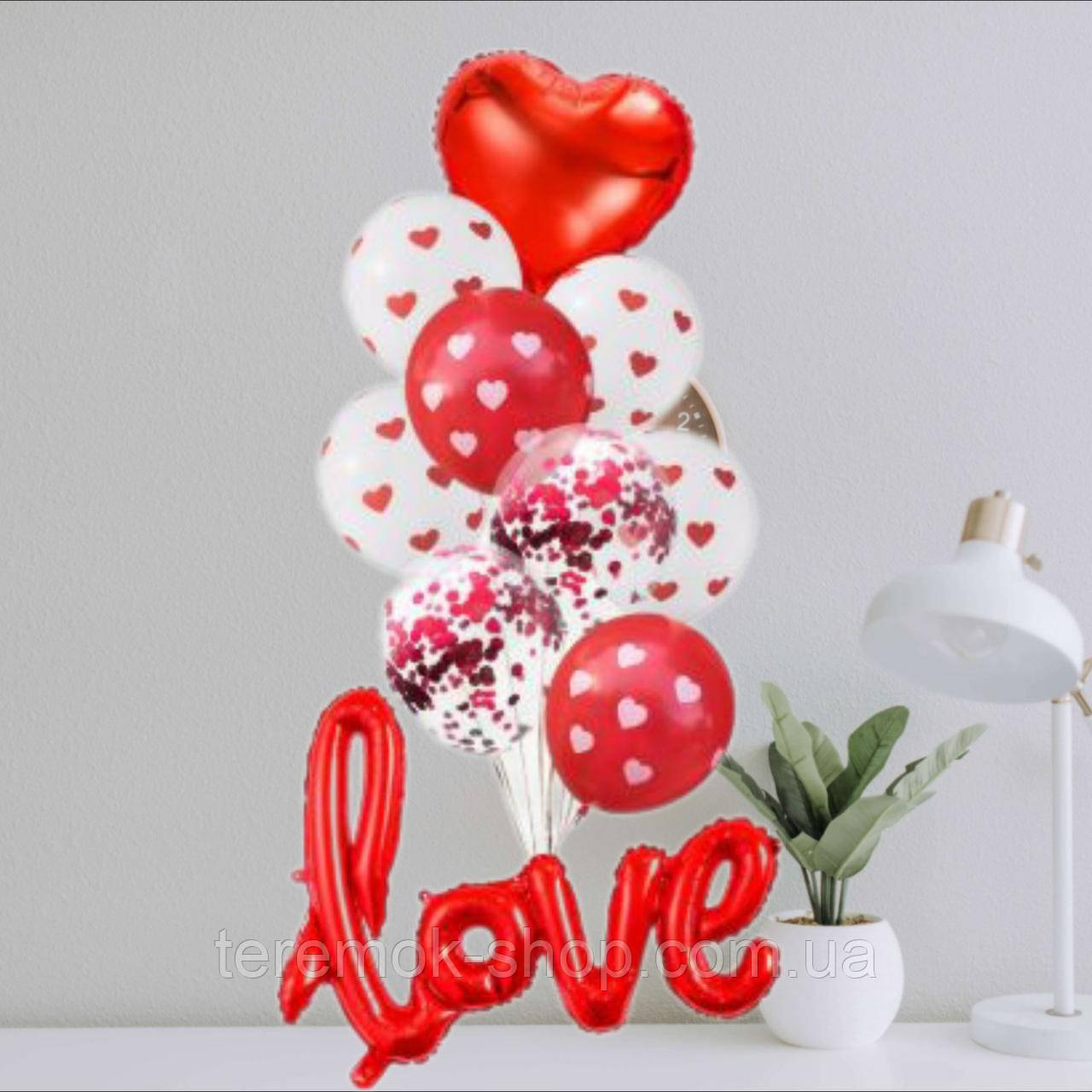 Набір повітряних кульок з написом love червоне серце комплект 10 шт, фото 1