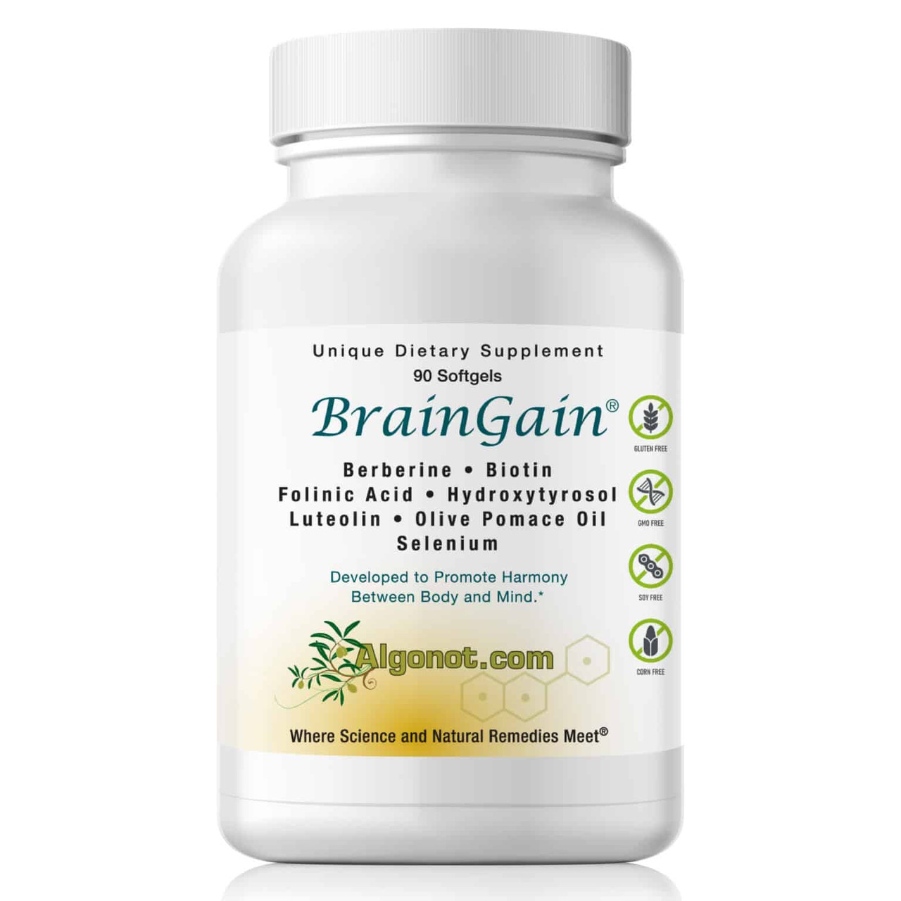 Algonot BrainGain для гостроти розуму та когнітивних функцій 90 гелевих капсул BX500