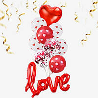Набір повітряних кульок з червоним написом love Серце комплект 10 шт
