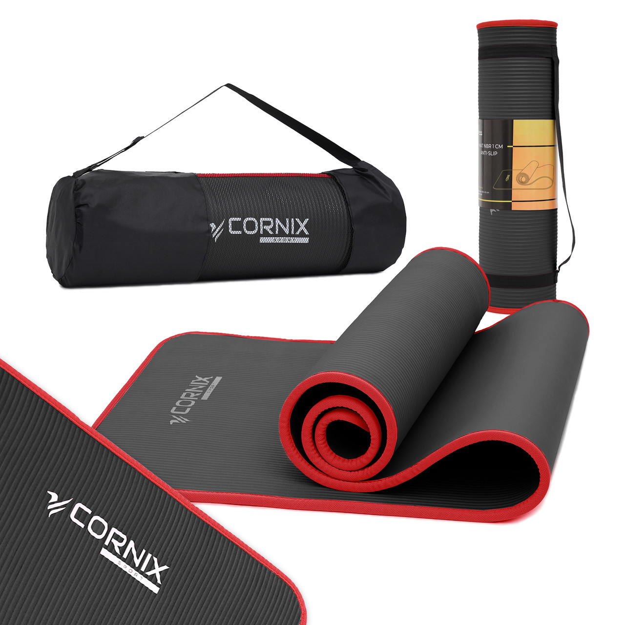 Килимок спортивний Cornix NBR 183 x 61 x 1 см для йоги та фітнесу XR-0094 Black/Red Poland