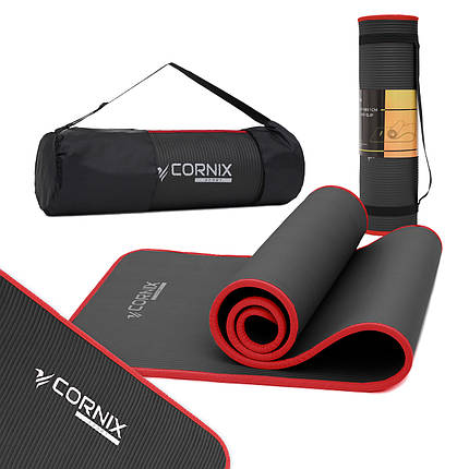Килимок спортивний Cornix NBR 183 x 61 x 1 см для йоги та фітнесу XR-0094 Black/Red Poland, фото 1