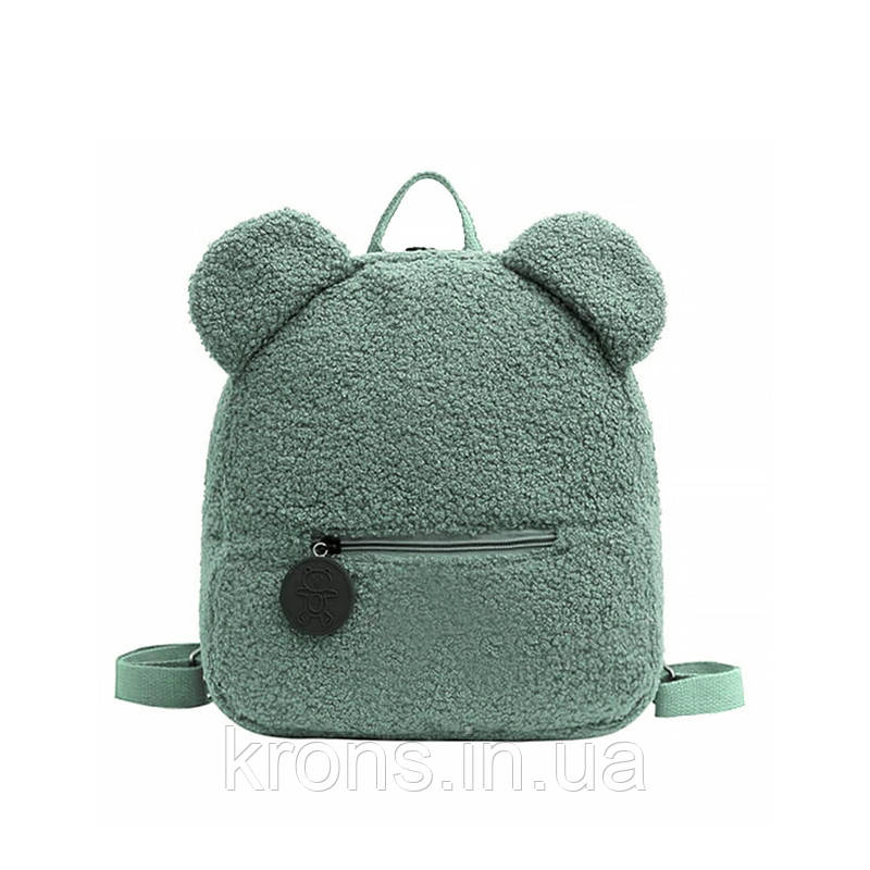 Дитячий рюкзак 6791 на одне відділення з зовнішньою кишенею ремінцем і вушками Green, фото 1
