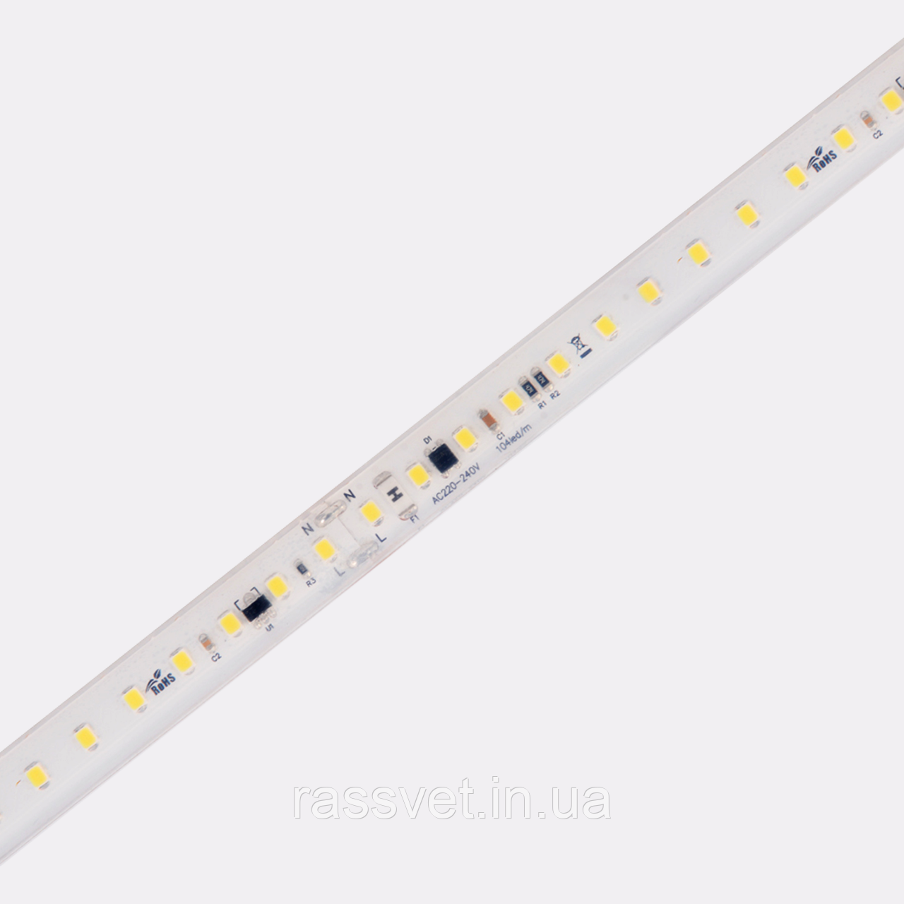 LED стрічка COLORS 104-2835-220V-IP65 10.6W 990Lm 2850K 50м (H8104-230V-12mm-WW)