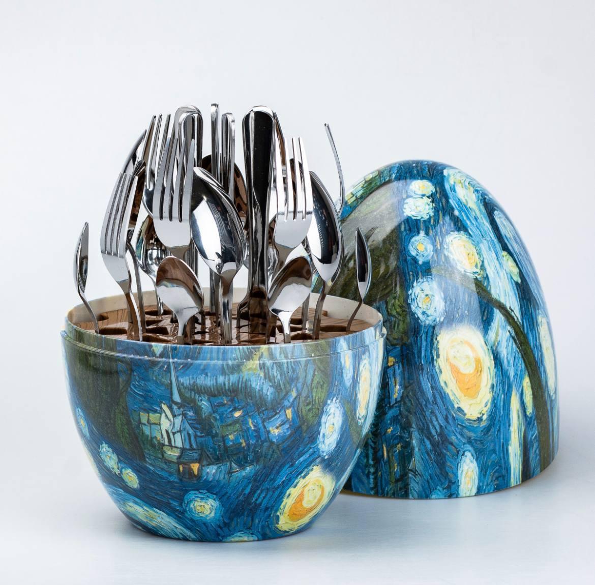 Набір столових приборів на 6 персон із неіржавкої сталі Сріблясті 24 штуки в яйці TS Kitchen Ван Гог, фото 1