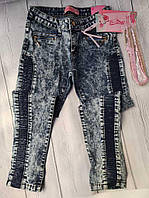 Джинсові штани зі шкіряною вставкою