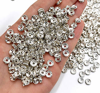 Намистини Розділювачі зі Стразами / Ø-8 мм / Упаковка ≈ 40-45 шт / Срібло-Прозрачний