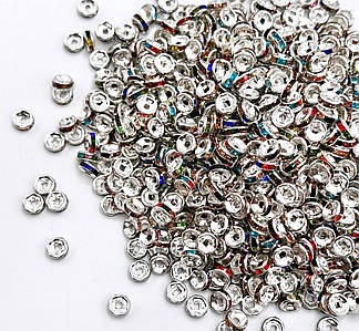 Намистини Розділювачі зі Стразами / Ø-6 мм / Упаковка ≈ 40-45 шт / Срібло Мікс