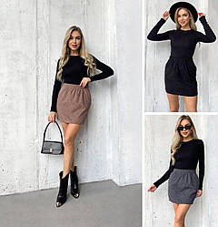 Стильна вельветова спідниця міні коротка на гумці з кишенями, коричнева, чорна, серея, розмір 42/44, 46/48