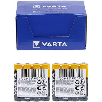 Батарейки пальчикові у спайці по 4 шт R03 Varta Superlife ZnCb AAА 745593 в упаковці 48 шт