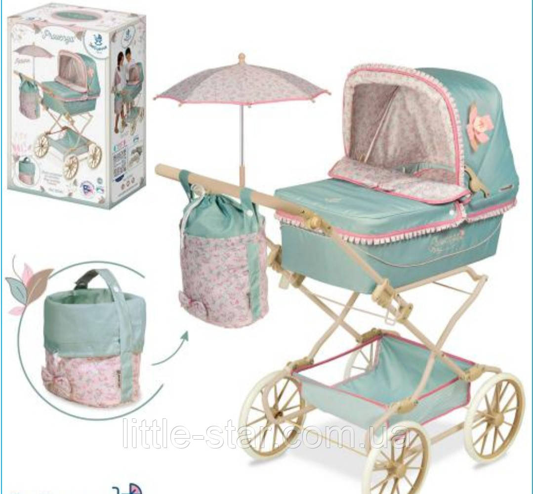 Коляска для ляльки DeCuevas 82086, сумка, парасолька, складена, ручка 90 см
