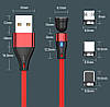Посилений Магнітний кабель 540° "NNBili" 5A / 7pin / 1 м / 3 конектори (Lightning, micro USB, Type-C) Червоний, фото 5