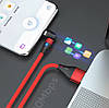 Посилений Магнітний кабель 540° "NNBili" 5A / 7pin / 1 м / 3 конектори (Lightning, micro USB, Type-C) Червоний, фото 8