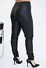 Теплі жіночі чорні лосини з екошкіри на велюрі, батал великі розміри, фото 3