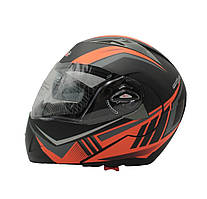 Мотошолом трансформер інтеграл F2 розмір S 55-56 чорно-жовтогарячий матовий з відкидними окулярами