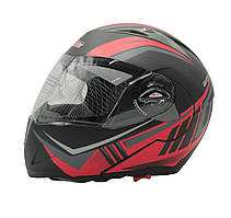 Мотошолом трансформер інтеграл F2 розмір S 55-56 чорно-червоний матовий з відкидними окулярами