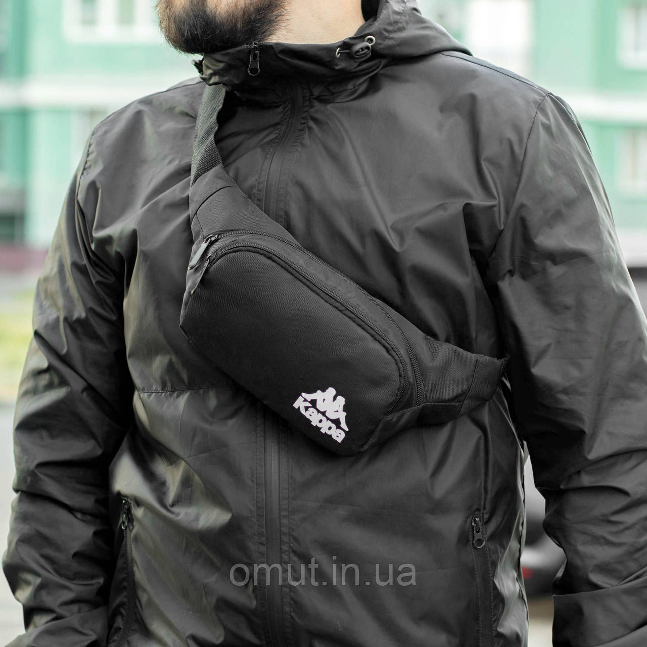 Поясна сумка (бананка) Kappa Ten через плече чорна тканинна, фото 1