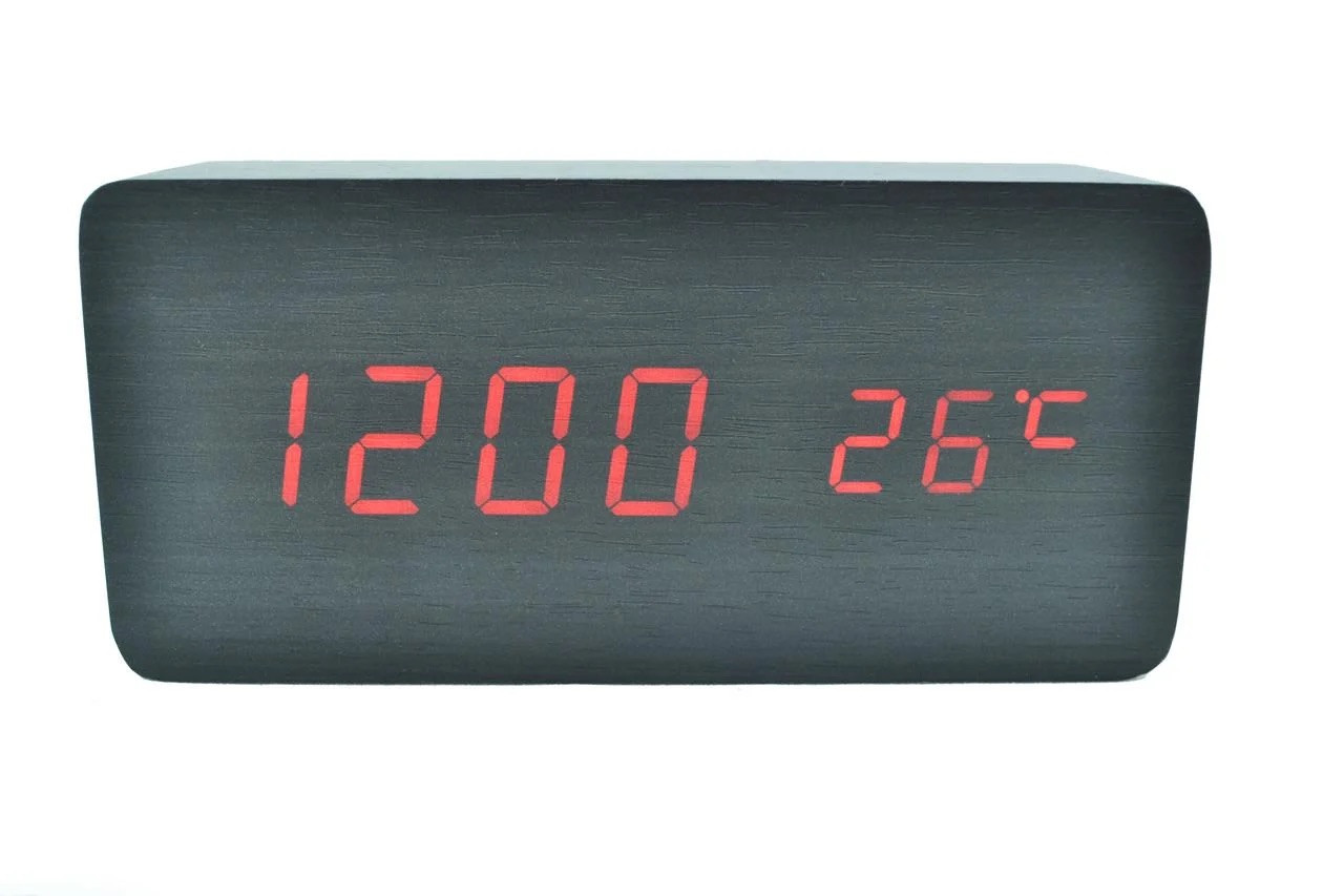 Цифровий світлодіодний дерев'яний годинник Годинник LED електронний Wooden Clock VST-862 Чорний з червоним підсвічуванням