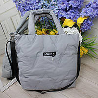 Жіноча велика сумка стьобана містка стильна міська сіра плащівка