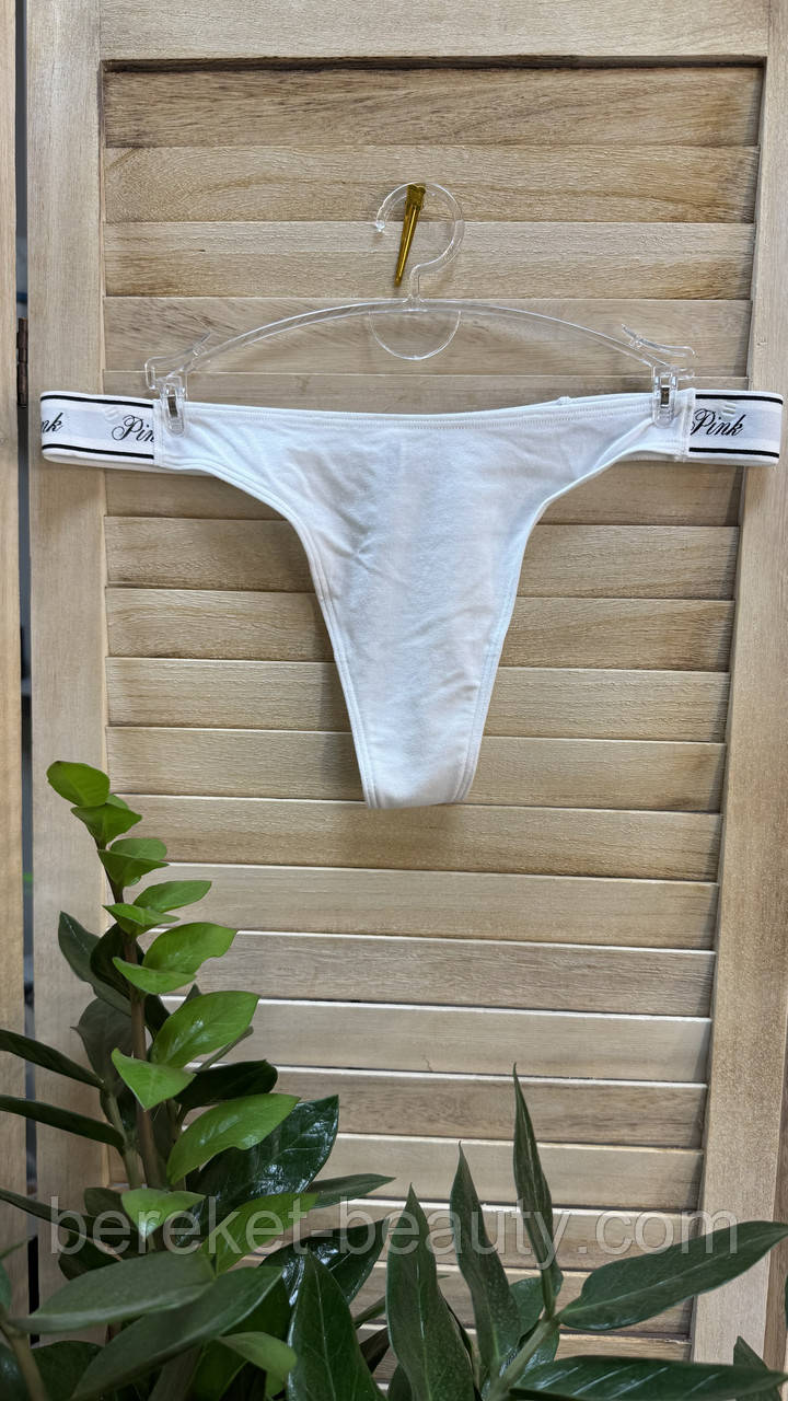 Трусики Victoria's Secret Logo Cotton High-Leg Thong Panty, White, M 667559215615, фото 1
