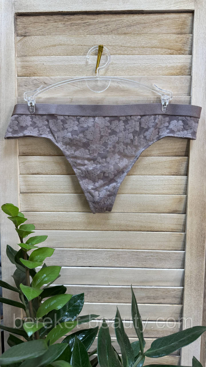 Трусики Victoria's Secret PINK Panty Wear Everywhere Lace Thong Panty, (Iced Coffee), M 667558812280