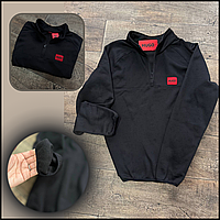 Кофта мужская флис hugo boss однотонная без капюшона, стильные свитшоты повседневные спортивные