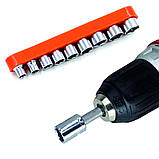 Набір головок (біт) шестигранних під квадратну конверсійну головку 6,35 мм 1/4 9 шт 5-13 мм  UKC Tools + плас, фото 5