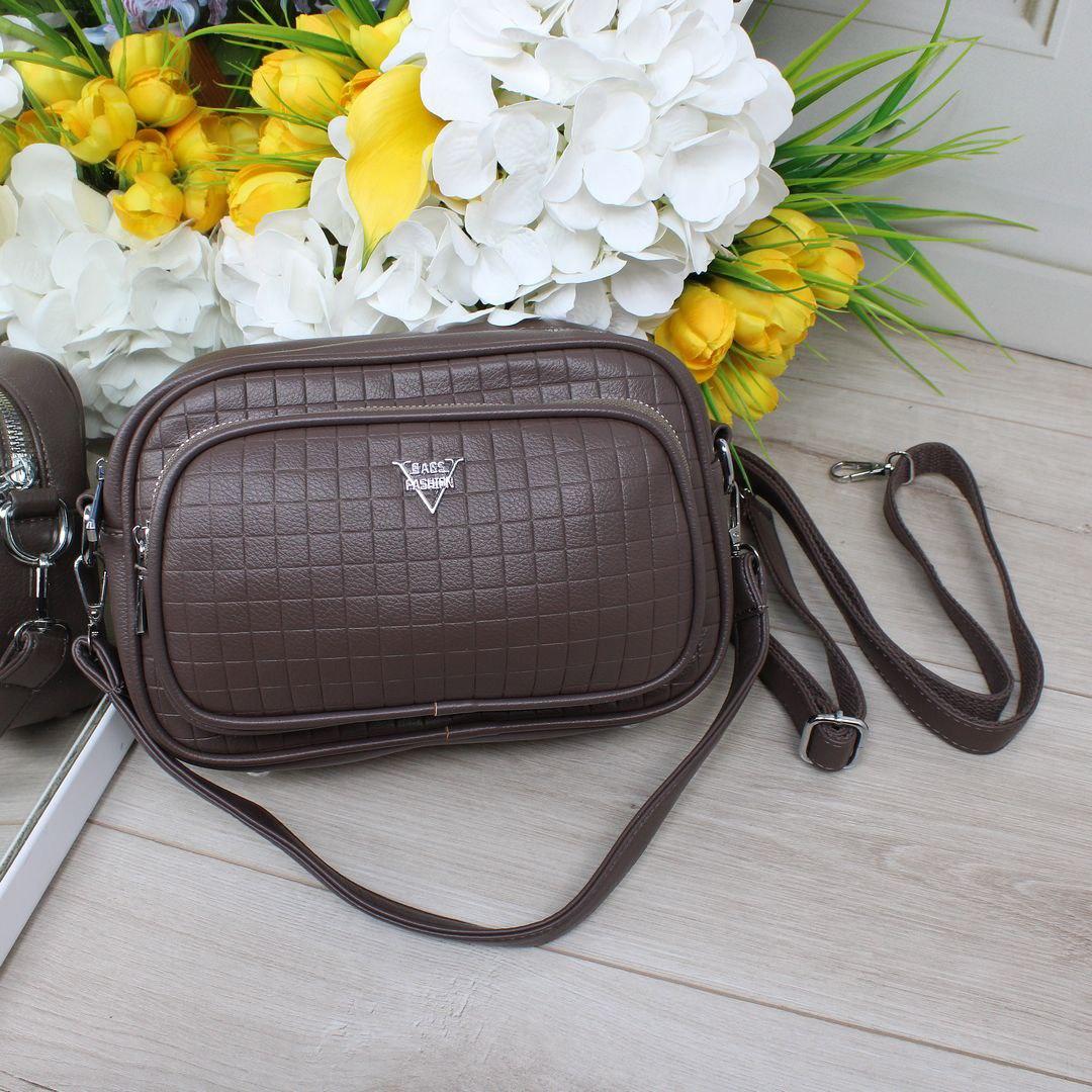 Жіноча сумка через плече невелика сумочка модна кроссбоді коричнева екошкіра