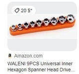 Набір головок (біт) шестигранних під квадратну конверсійну головку 6,35 мм 1/4 9 шт 5-13 мм  UKC Tools + плас, фото 7