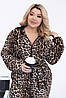 Модний теплий жіночий флісовий комбінезон з капюшоном в принт леопард з поясом, батал великі розміри, фото 6
