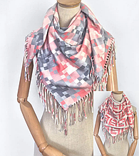 Двостороння кашемірова хустка Лорен 100*100 см пудра/сірий