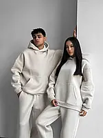 Жіночий/чоловічий парний костюм прогулянковий теплий тринитка на флісі джогери та худі кенгуру з капюшоном