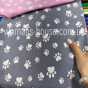 Тканина Кулір стрейч принт 180 см Туреччина 180 г/м2 Рулон від 23 кг в 1 кг ~ 2.6 м Лапки на сірому