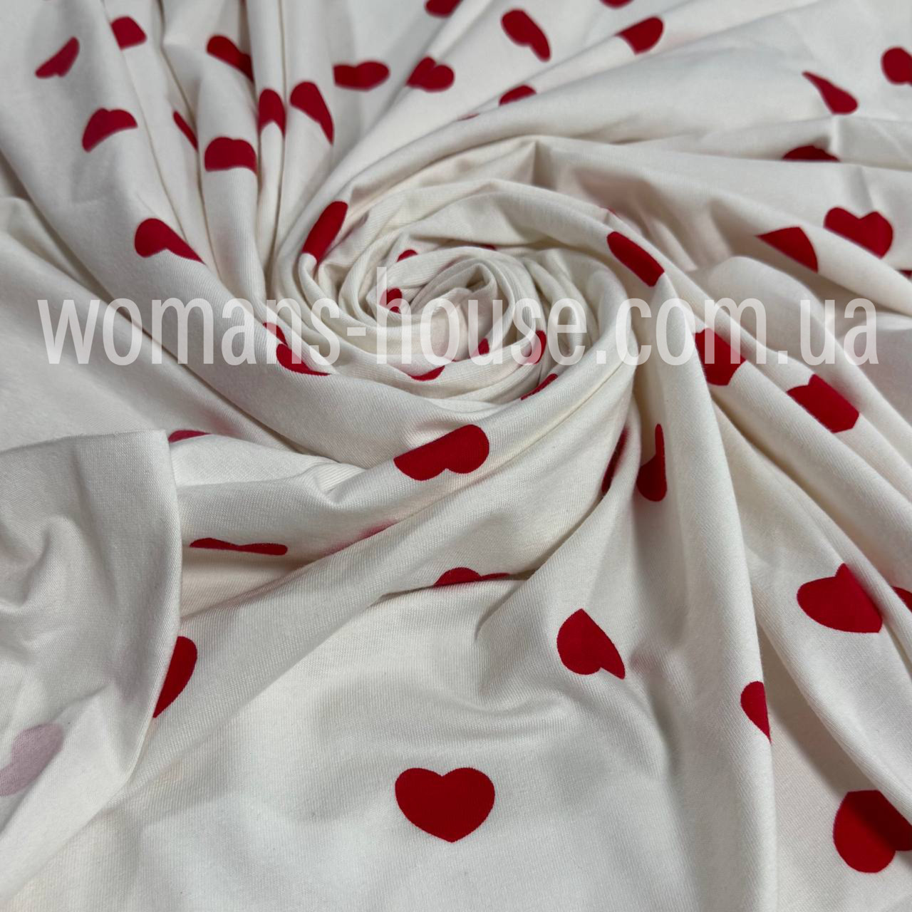 Трикотаж віскоза 170 г/м2 180 см Туреччина від 23 кг в 1 кг 2,6 м Серце на білому, фото 1